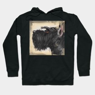 Contemporary Painting of a Black Schnauzer on a Beige Background Hoodie